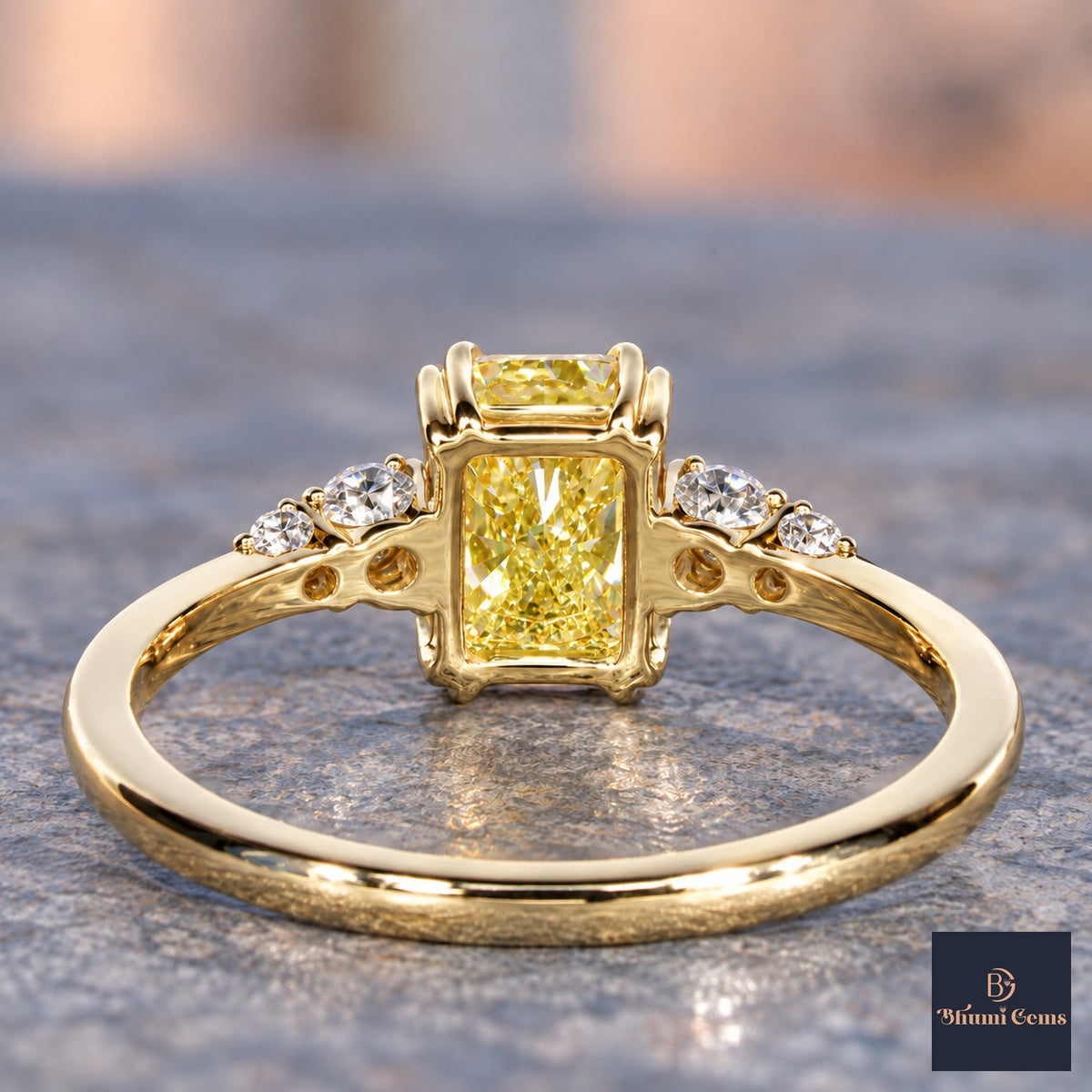 Yellow Radiant Cut Lab Grown Diamond Engagement Ring - Round Accents in yellow gold, gallery view