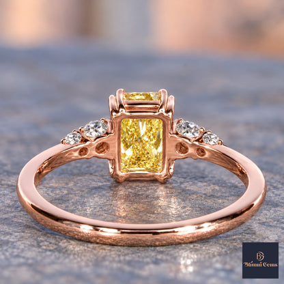 Yellow Radiant Cut Lab Grown Diamond Engagement Ring - Round Accents in rose gold, gallery view