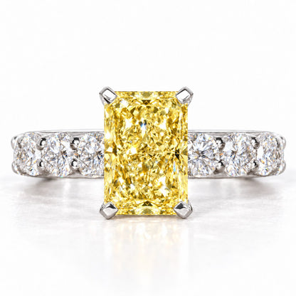 Yellow Radiant Cut Lab Grown Diamond Engagement Ring - Shared Prong Band in white gold, front view