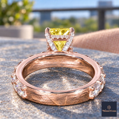 Yellow Radiant Cut Lab Grown Diamond Engagement Ring - Shared Prong Band in rose gold, gallery view