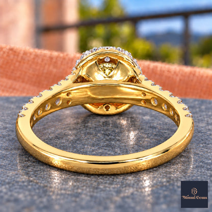 Yellow Round Cut Lab Grown Diamond Engagement Ring - Halo Pave in yellow gold, gallery view