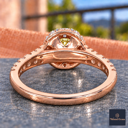 Yellow Round Cut Lab Grown Diamond Engagement Ring - Halo Pave in rose gold, gallery view