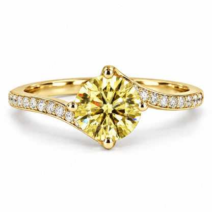 Yellow Round Cut Lab Grown Diamond Engagement Ring - Pave Twist Bypass in yellow gold, front view