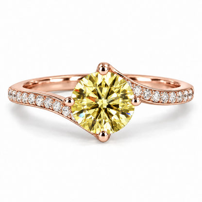 Yellow Round Cut Lab Grown Diamond Engagement Ring - Pave Twist Bypass in rose gold, front view