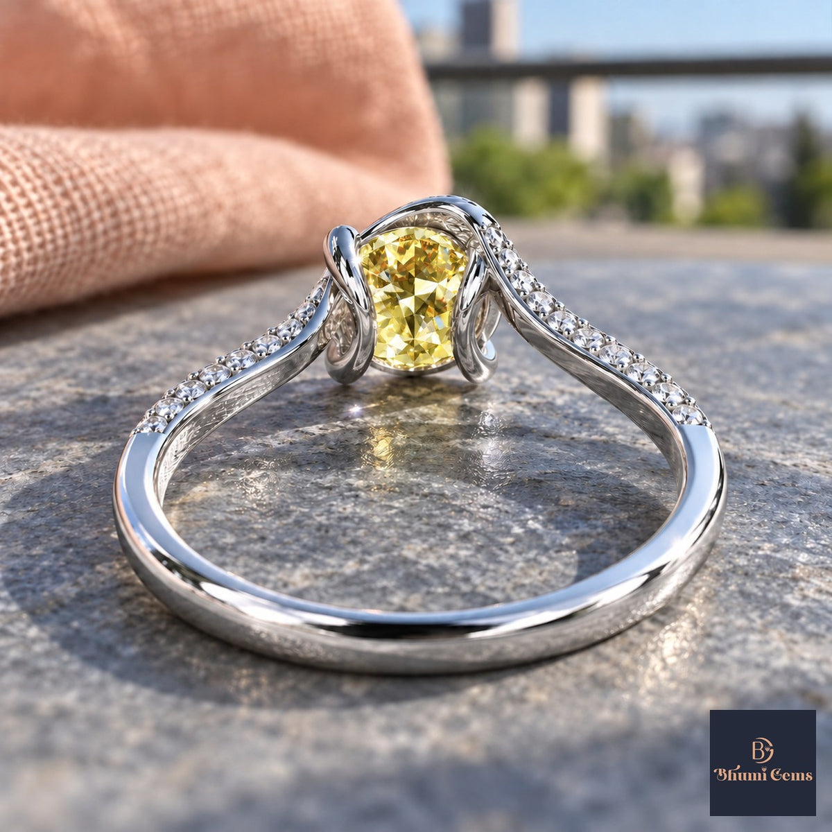 Yellow Round Cut Lab Grown Diamond Engagement Ring - Pave Twist Bypass in white gold, gallery view