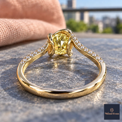 Yellow Round Cut Lab Grown Diamond Engagement Ring - Pave Twist Bypass in yellow gold, gallery view