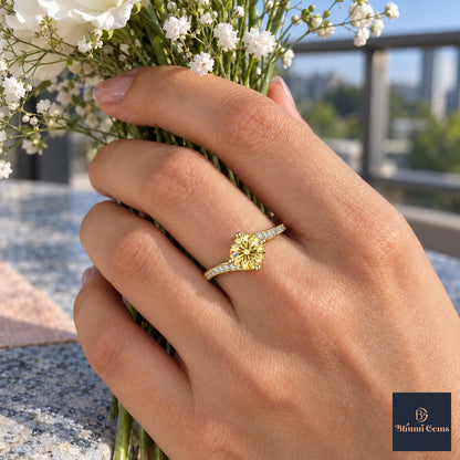 Yellow Round Cut Lab Grown Diamond Engagement Ring - Pave Twist Bypass in yellow gold, worn on the hand