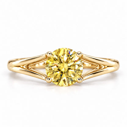 Yellow Round Cut Lab Grown Diamond Engagement Ring - Split Shank in yellow gold, front view