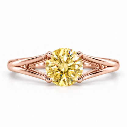 Yellow Round Cut Lab Grown Diamond Engagement Ring - Split Shank in rose gold, front view