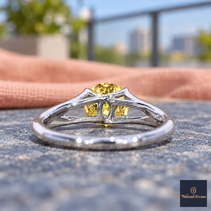 Yellow Round Cut Lab Grown Diamond Engagement Ring - Split Shank in white gold, gallery view