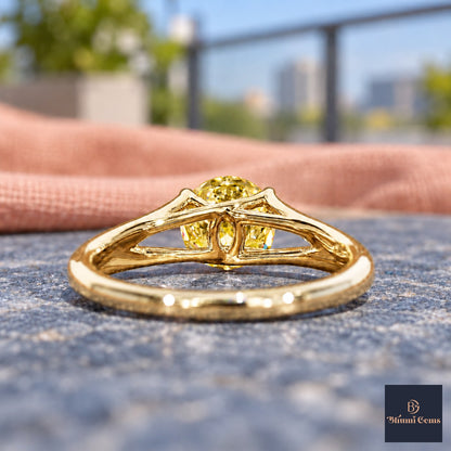 Yellow Round Cut Lab Grown Diamond Engagement Ring - Split Shank in yellow gold, gallery view