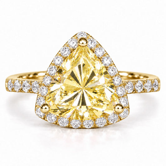 Yellow Trillion Cut Lab Grown Diamond Engagement Ring - Halo in yellow gold, front view