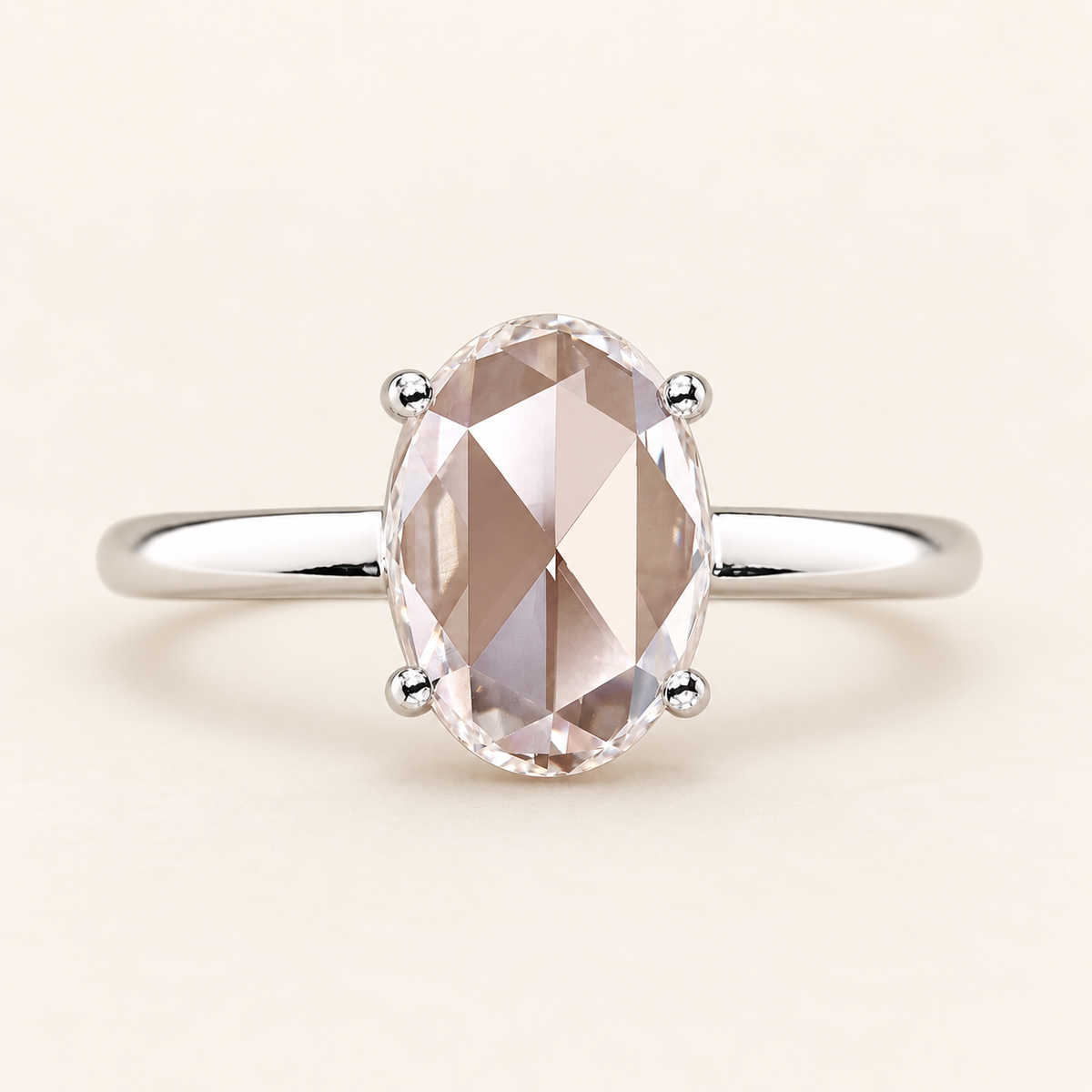 Oval rose-cut lab-grown diamond solitaire ring in white gold