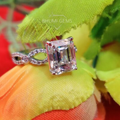 4CT Emerald Cut moissanite engagement ring | Bhumi Gems