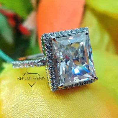 5CT Radiant Antique Colorless Moissanite Engagement Ring | Halo Ring | Wedding Set | Anniversary Promise Ring | Ring For Gift | Bhumi Gems