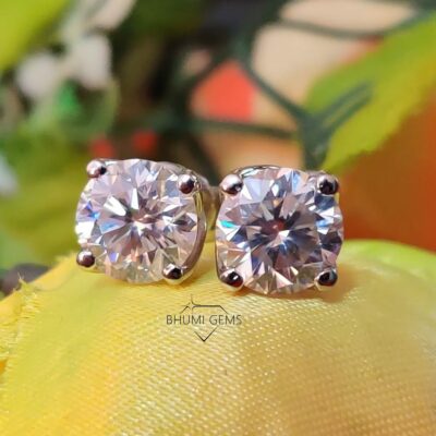 4TCW Round VVS1 Diamond Moissanite Earrings | Bhumi Gems