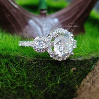 4.09TCW Round Cut Stone | Colorless Moissanite Halo Ring