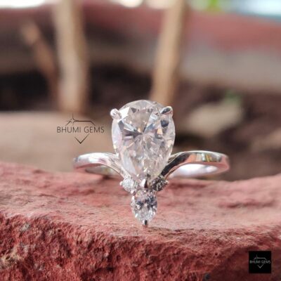 2CT Pear Colorless Moissanite Ring, Engagement | Bhumi Gems