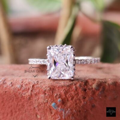 3.58TCW Radiant Cut Ring | Colorless Moissanite Halo Ring