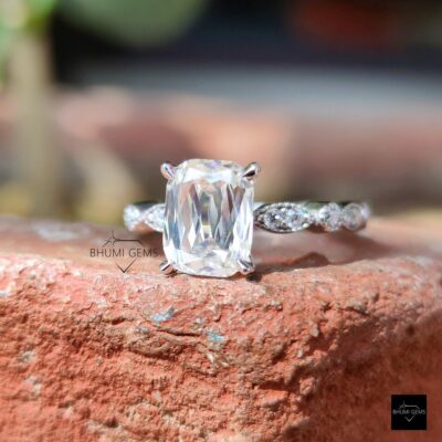 Criss Cut Metal Emerald Moissanite Ring | Bhumi Gems