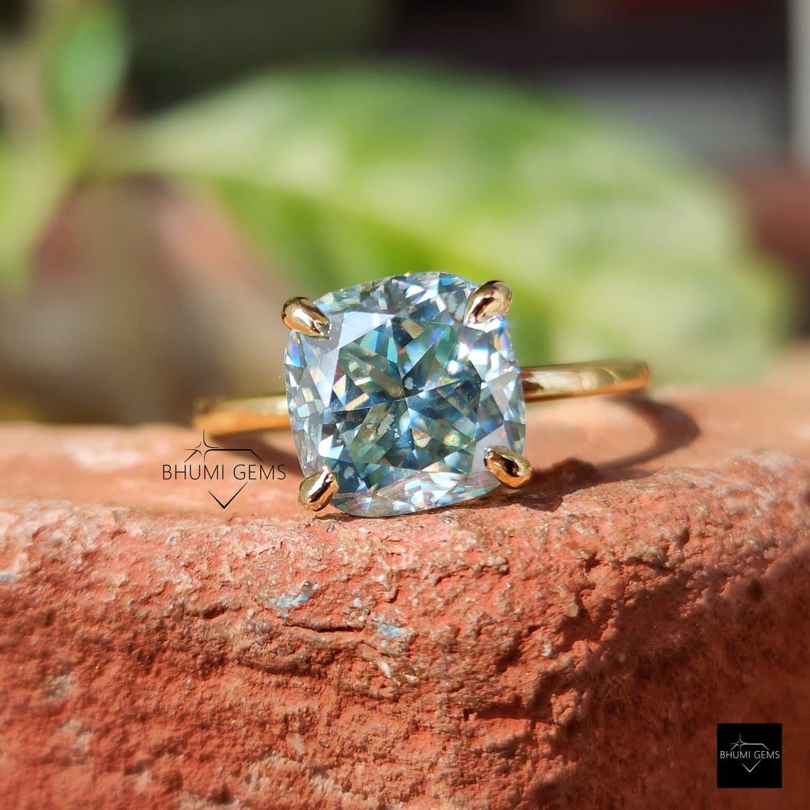 2.68TCW Cushion Blue Moissanite Engagement Ring | Bhumi Gems