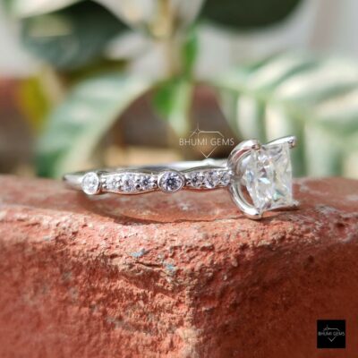 2.98TCW Princess Cut Moissanite Bridal Ring Set, Engagement Ring Wedding Set Half Eternity Band Anniversary Promise Vintage Antique Gift Her