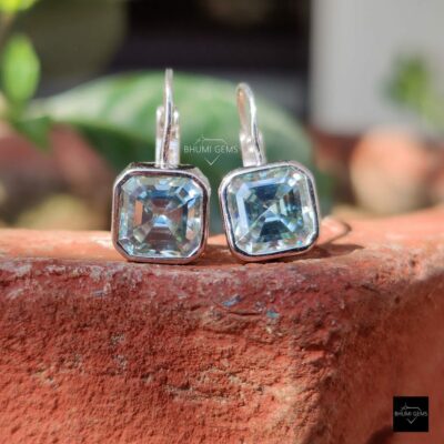Asscher Blue Moissanite Earrings | Stud Earrings For Her
