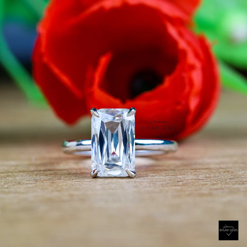 11*7 Emerald Criss Moissanite Engagement Ring