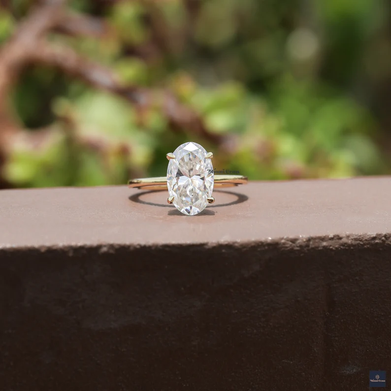 3 ct elongated Oval Moissanite Engagement Ring